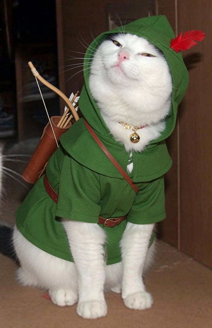 Smug Cat in Robin Hood outfit